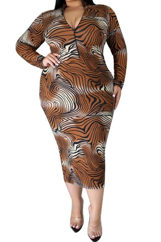Final Sale Plus Size Reversible BodyCon Dress in Brown