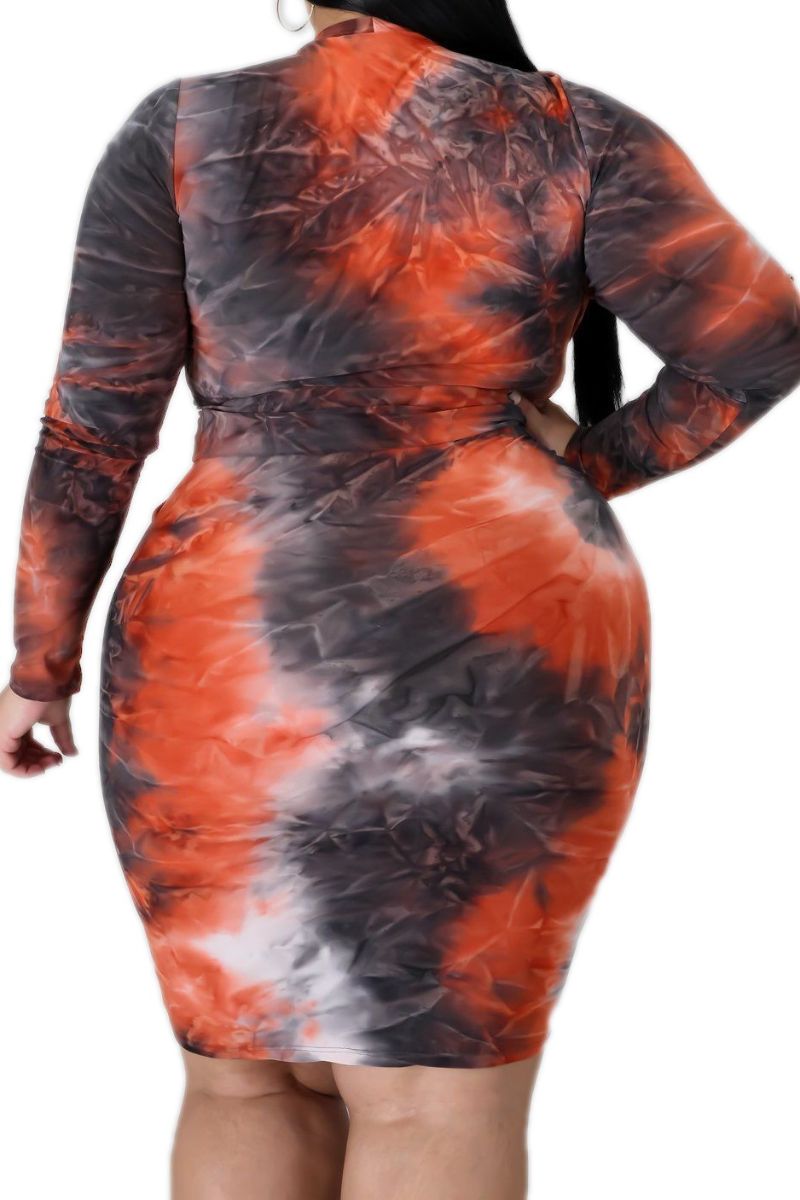 Final Sale Plus Size 2-Piece Top & Skirt Set in Rust, Black, and White Print
