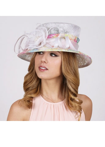 Final Sale Summer Dressy Hat with Multi Color Details in White
