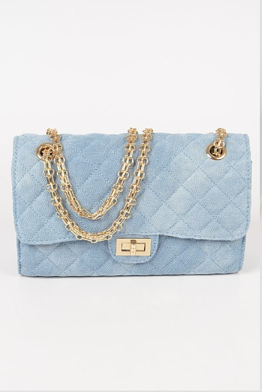 Final Sale Light Denim Quilted Clutch
