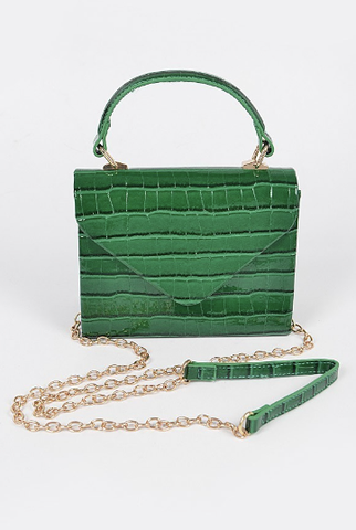 Final Sale Faux Croc Crossbody Purse in Green
