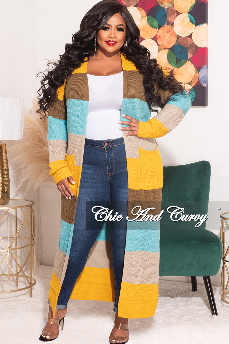 Final Sale Plus Size Knit Sweater Duster Aqua, Brown, Mustard, & Tan