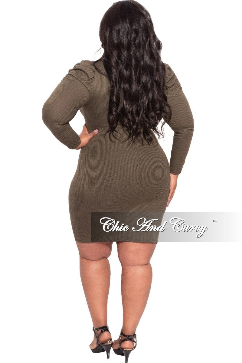 Final Sale Plus Size Long Sleeve Wrap BodyCon Dress with Bust Cutout in Olive (Dress only)