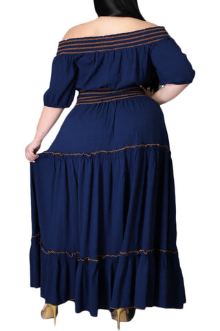 Final Sale Size 2pc Off The Shoulder Skirt Set in Navy