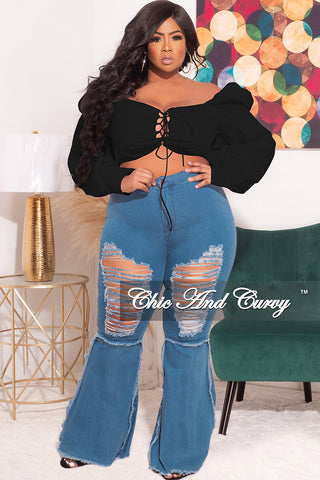 Final Sale Plus Size Sweetheart Lace-Up Crop Top in Black