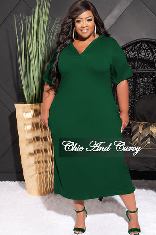 Final Sale Plus Size Hooded Midi Dress with Distress Back in Green