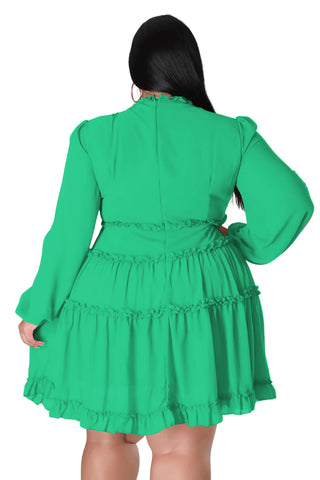 Final Sale Plus Size Chiffon Dress with V-Neck in Green