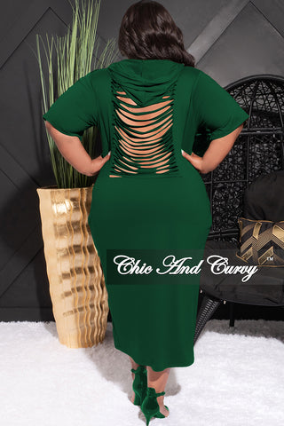 Final Sale Plus Size Hooded Midi Dress with Distress Back in Green