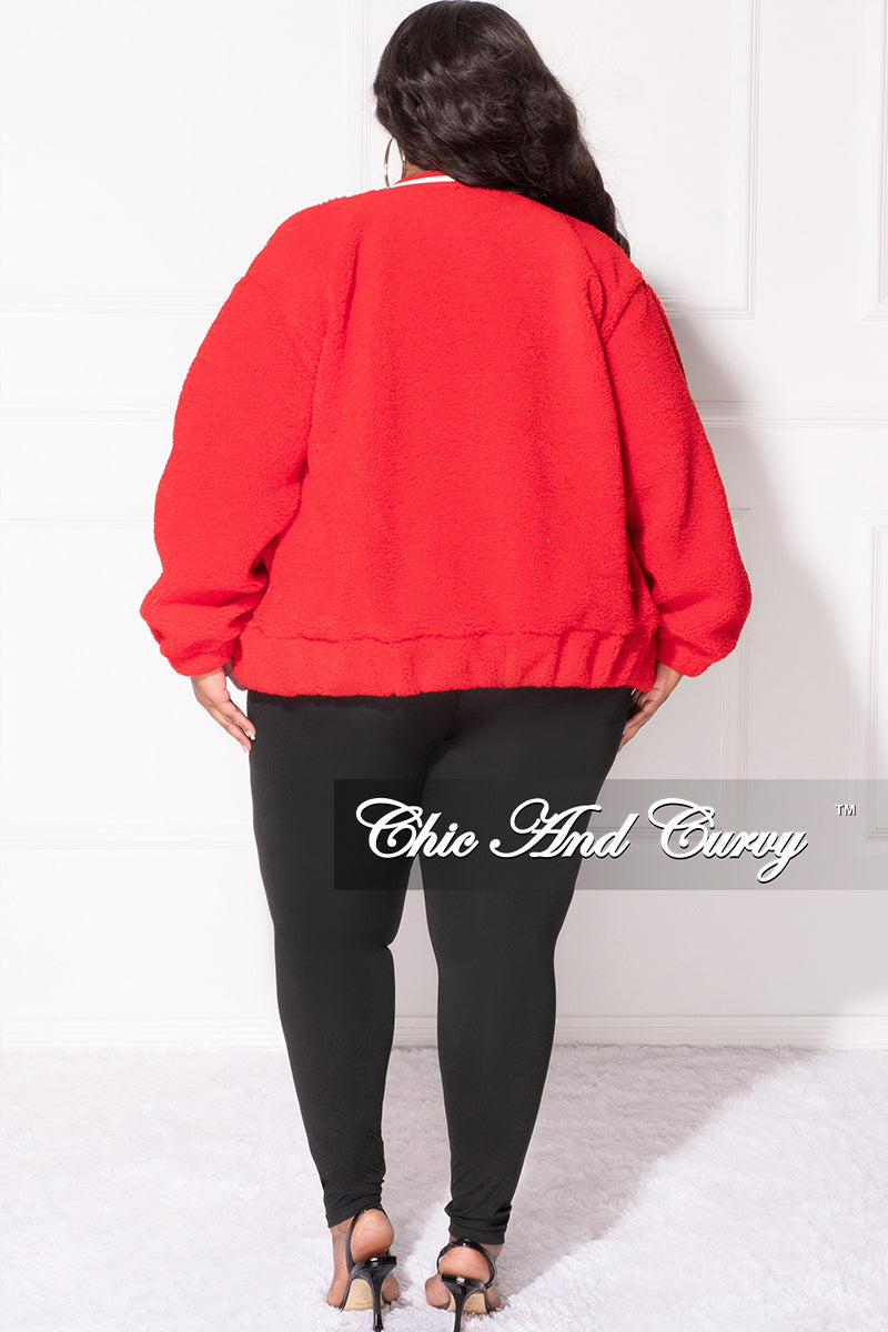 Final Sale Plus Size Teddy Bear Varsity Jacket in Red