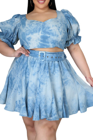 Final Sale Plus Size 2pc Denim Print Skirt Set