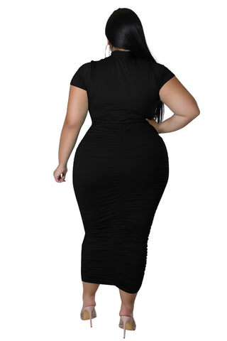 Final Sale Plus Size 2pc Set Ruched Crop Top & Skirt in Black