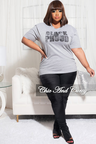 Final Sale Plus Size Crew Neck Short Sleeve Black & Proud T-Shirt in Heather Grey