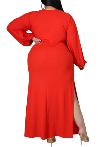 *Final Sale Plus Size Ribbed Maxi Dress with Side Slits in Red