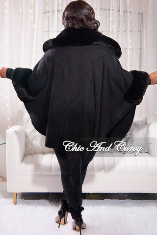 Final Sale Plus Size Coat with Faux Fur Collar and Cuff in  Navy