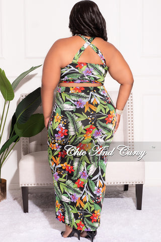 Final Sale Plus Size 2pc Halter Criss Cross Top and Skirt Set in