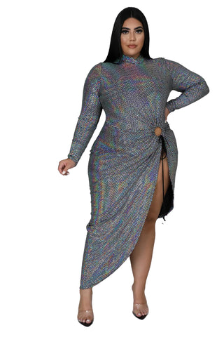 Final Sale Plus Size Faux Sequin Hologram Top in Silver