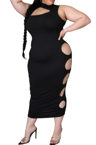 Final Sale Plus Size Bodycon Dress with Side Cut Outs in Black