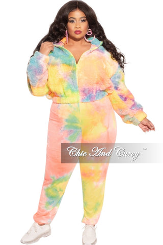 Final Sale Plus Size 2-Piece Set Fleece Jacket & Legging in Pastel Rainbow