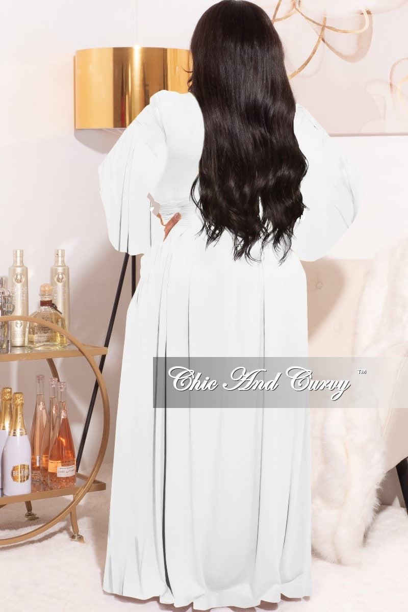 Final Sale Plus Size 2pc Long Sleeve Crop Tie Top and Skirt Set in White