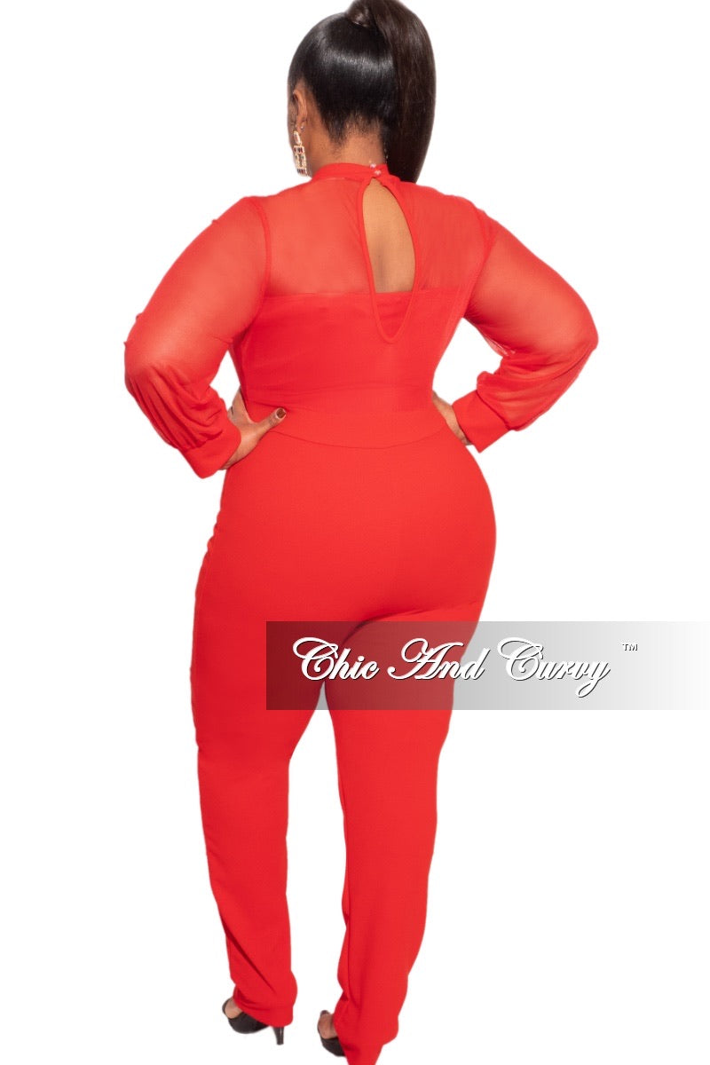 Final Sale Plus Size Jumper with Mesh top In Red