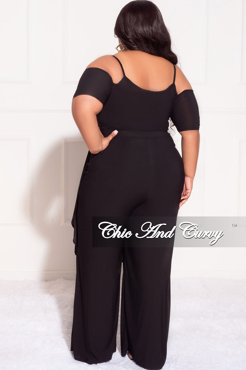 Final Sale Plus Size 2pc Cold Shoulder High low Top and Wide Leg Pants in  Black