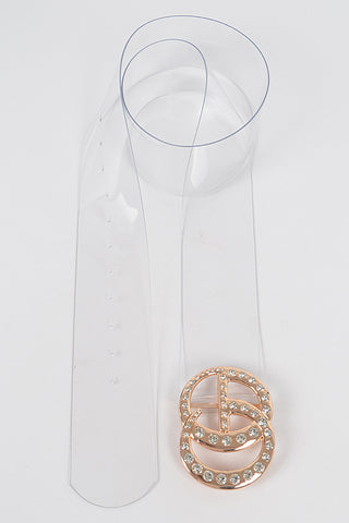 Final Sale Plus Size Clear Waist Belt with Gold / Rhinestone CG Curvy Girl Buckle