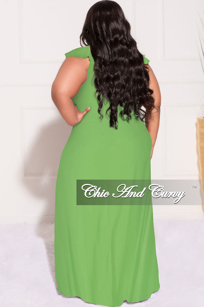 Final Sale Plus Size Sundress Maxi Dress with Double Slits in Green Apple