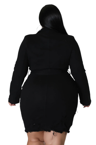 Final Sale Plus Size Collar Button Up Distress Dress in Black