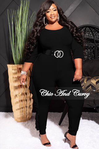 Final Sale Plus Size Jumpsuit with Ruffle Trim in Black