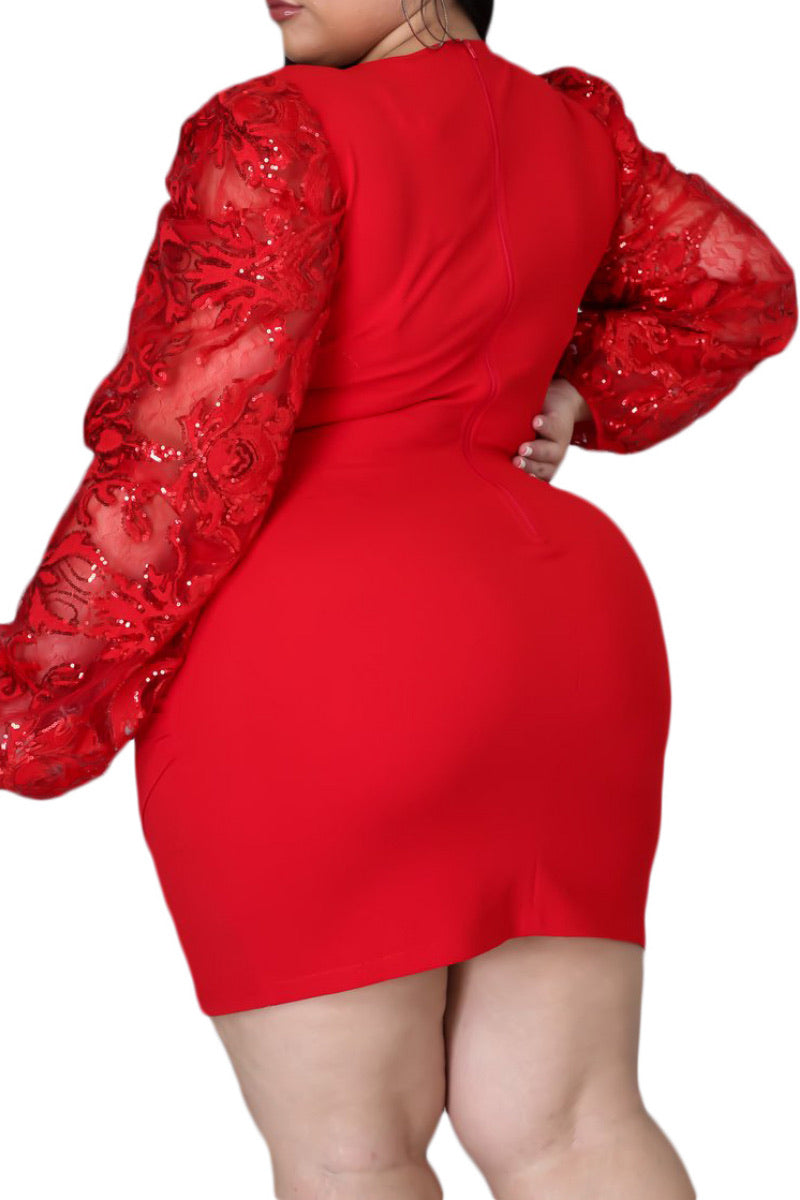 2023 Sexy Red Hot Sheer Mini Plus Size Party Dress