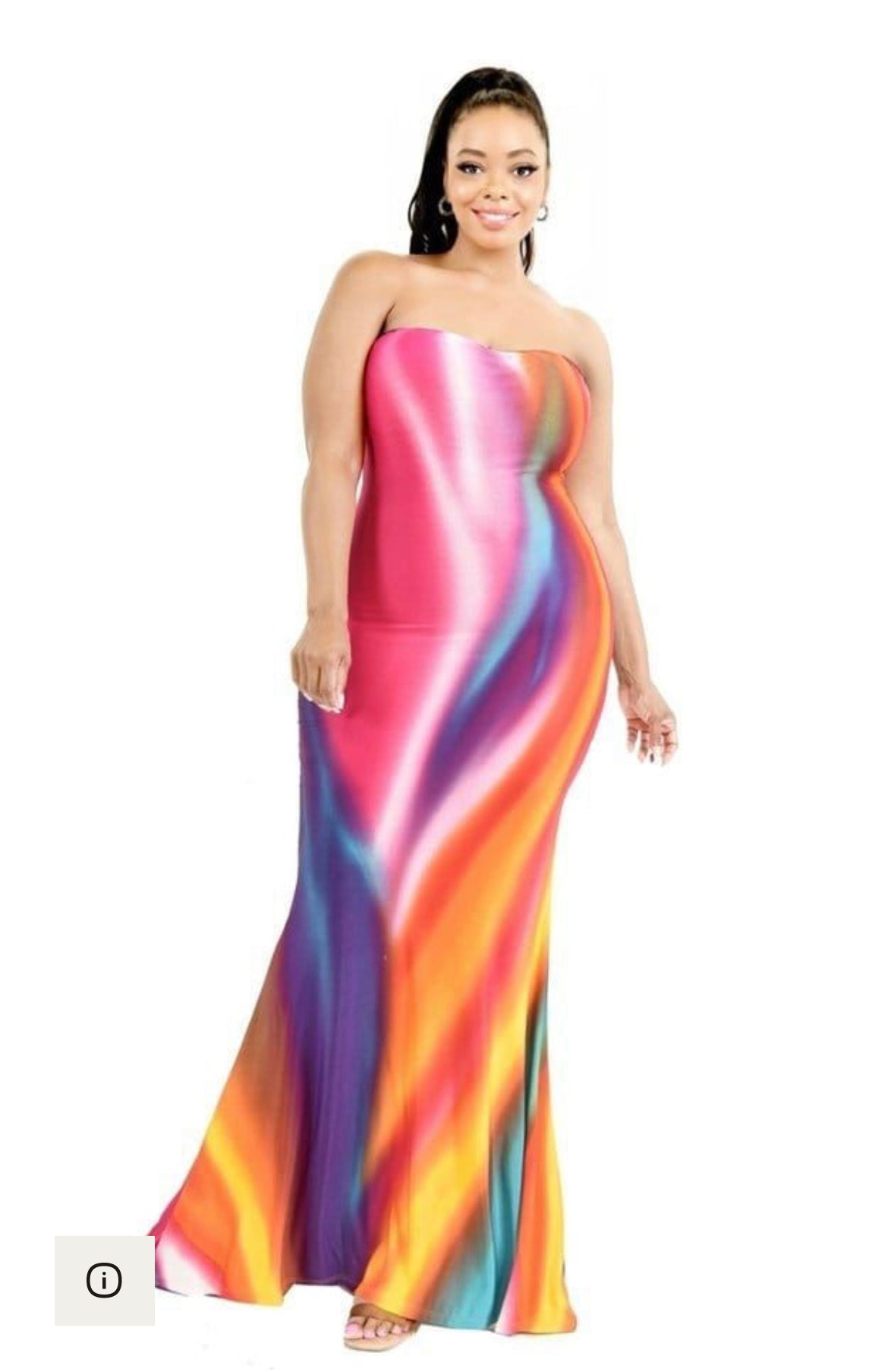 Final Sale Plus Size Strapless Mermaid Maxi Dress in Fuchsia Multi-Color Print