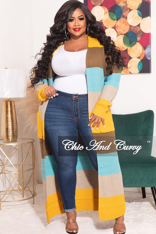 Final Sale Plus Size Knit Sweater Duster Aqua, Brown, Mustard, & Tan