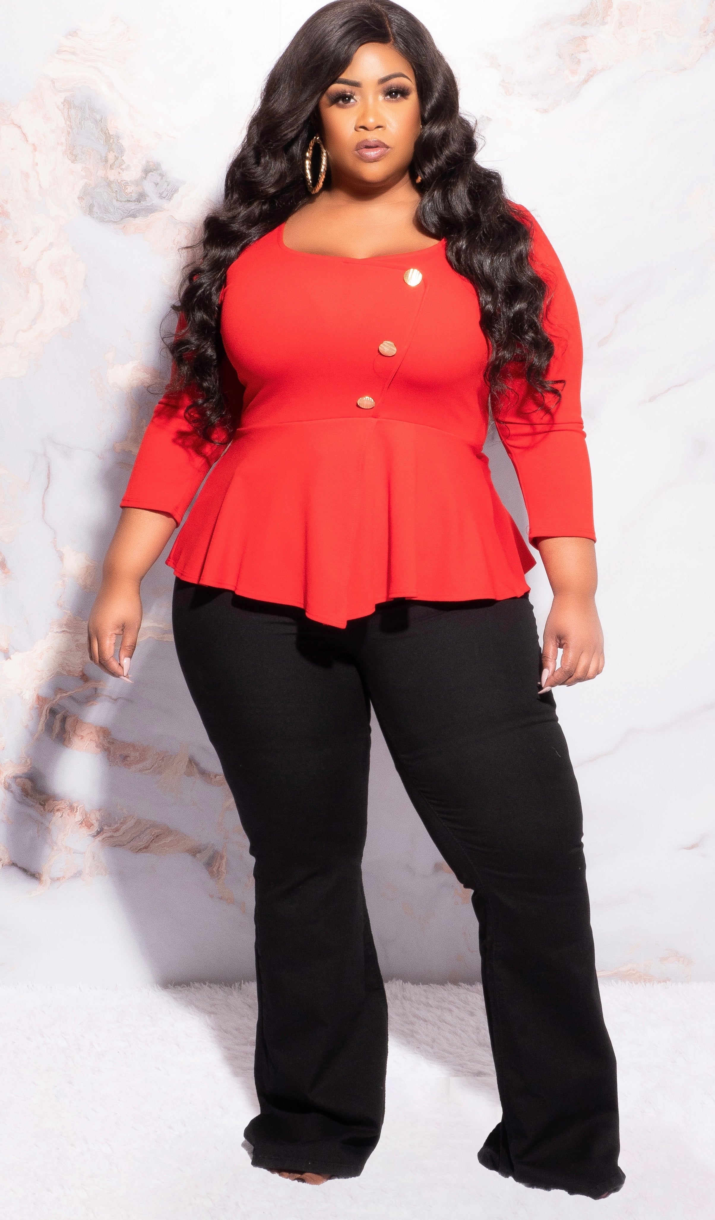 Final Sale Plus Size Button Peplum Top in Red
