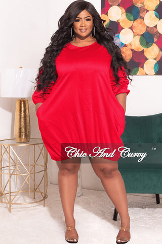 Final Sale Plus Size Bubble Poplin Dress in Red