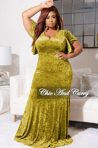Final Sale Plus Size Faux Wrap Sleeves Gown Velvet in Tea Leaf (similar to Puce)