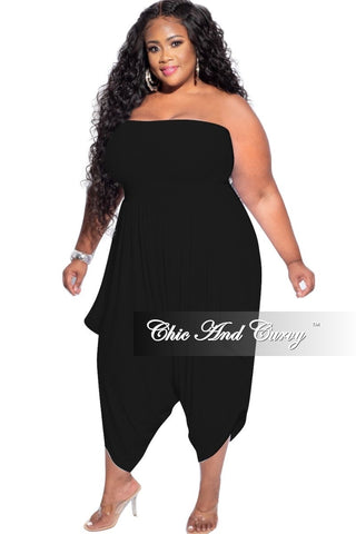 Final Sale Plus Size Strapless Smocked Harem Jumpsuit in Black