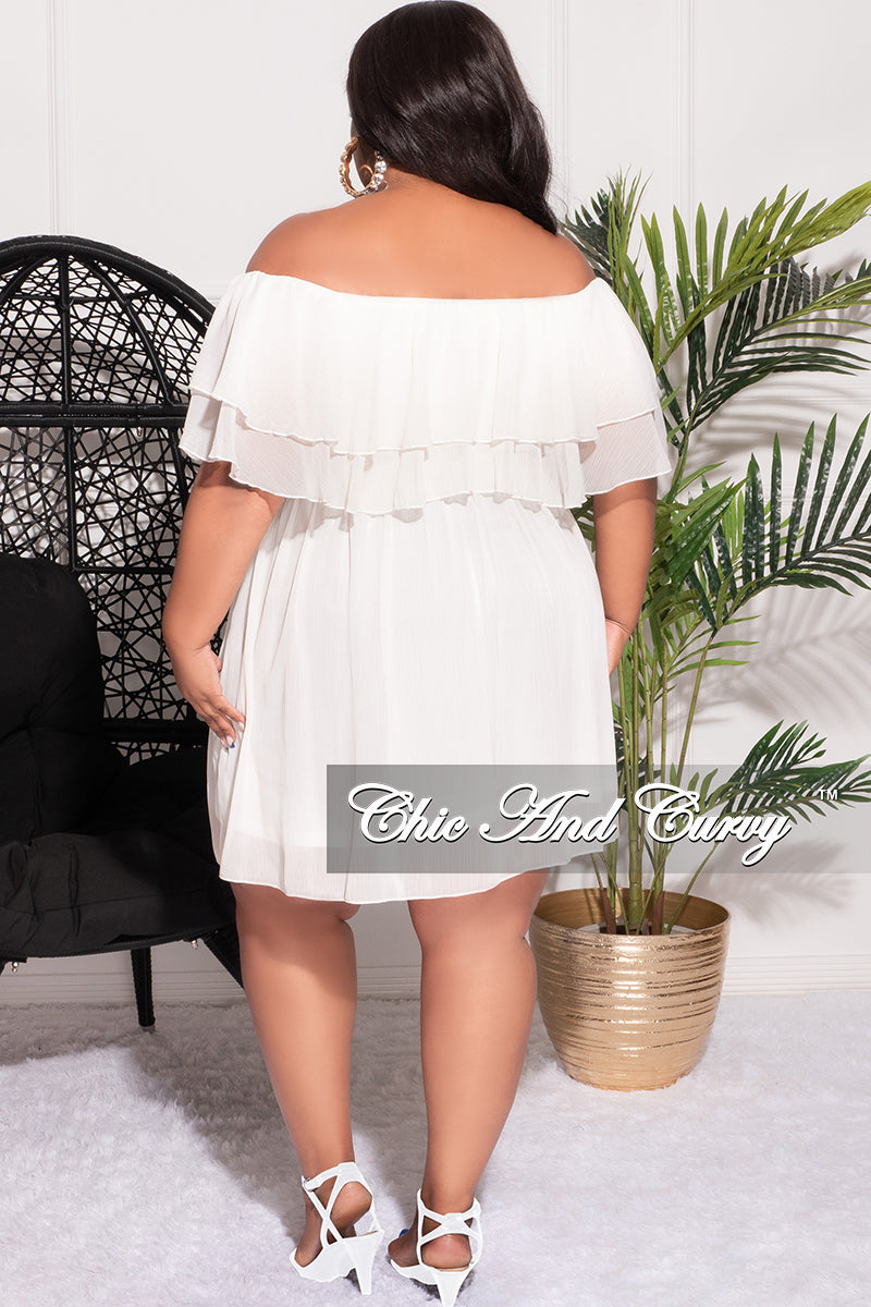 Final Sale Plus Size Off the Shoulder Dress with Waist Tie in Ivory