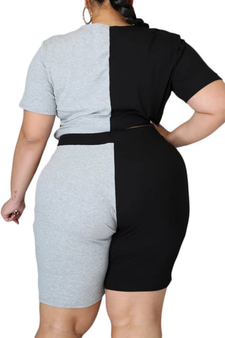 Final Sale Plus Size Half & Half 2pc Set in Black & Grey