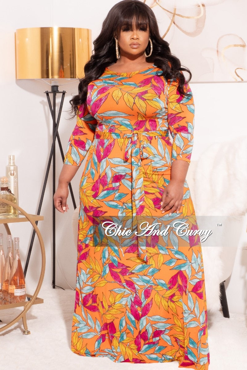 Final Sale Plus Size Maxi Dress with Belt in Tropical Print