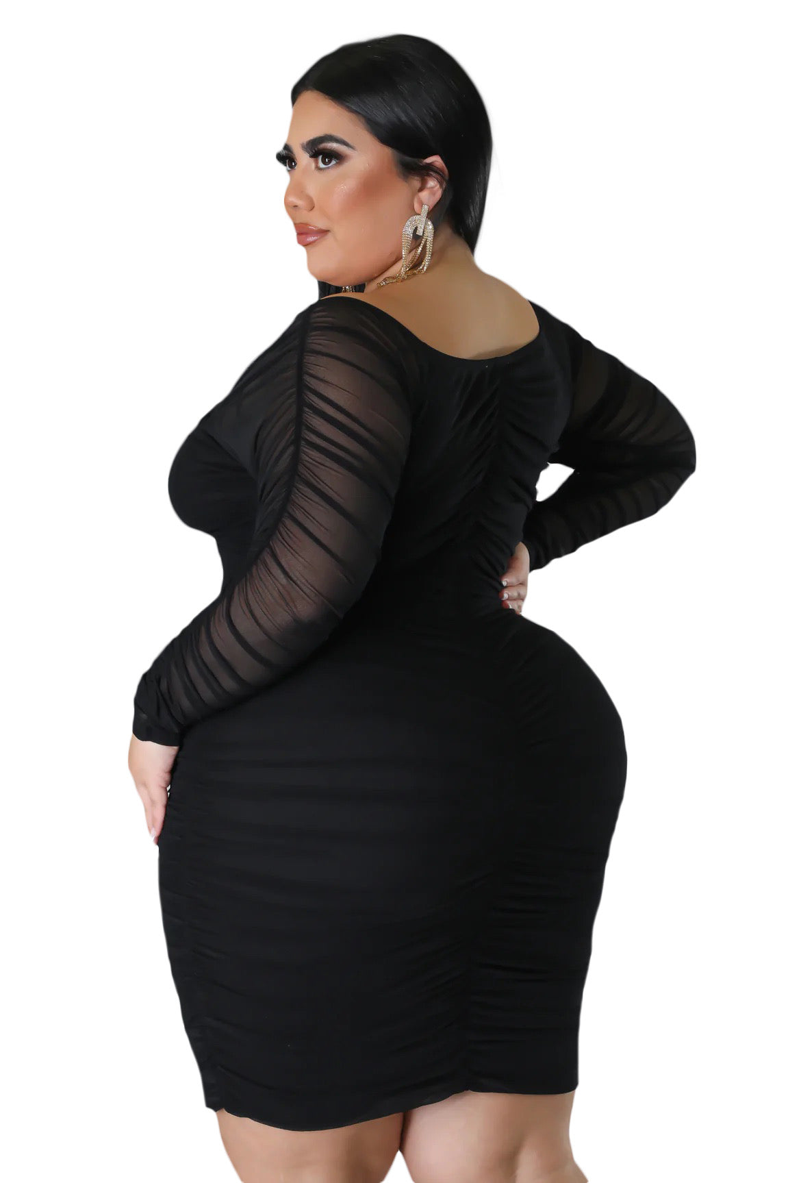 Final Sale Plus Size Ruched Off The Shoulder Mini Dress in Black