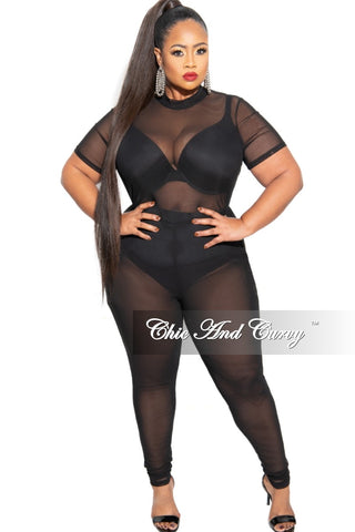 Final Sale Plus Size Long Sleeve Mesh Jumpsuit