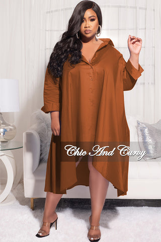 Final Sale Plus Size Hi-Low Shirt Dress in Brown