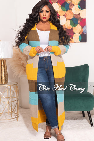 Final Sale Plus Size Knit Sweater Duster Aqua, Brown, Mustard, & Tan