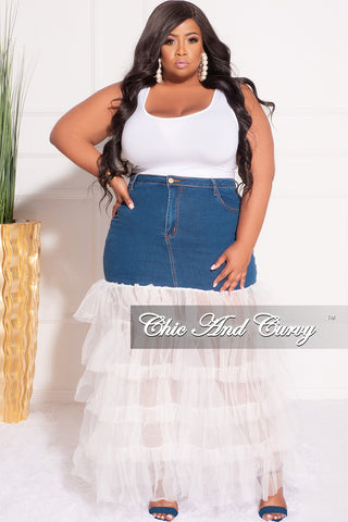 Det velsignelse rabat Final Sale Plus Size Denim Skirt with Tulle Layered Bottom in Off Whit –  Chic And Curvy