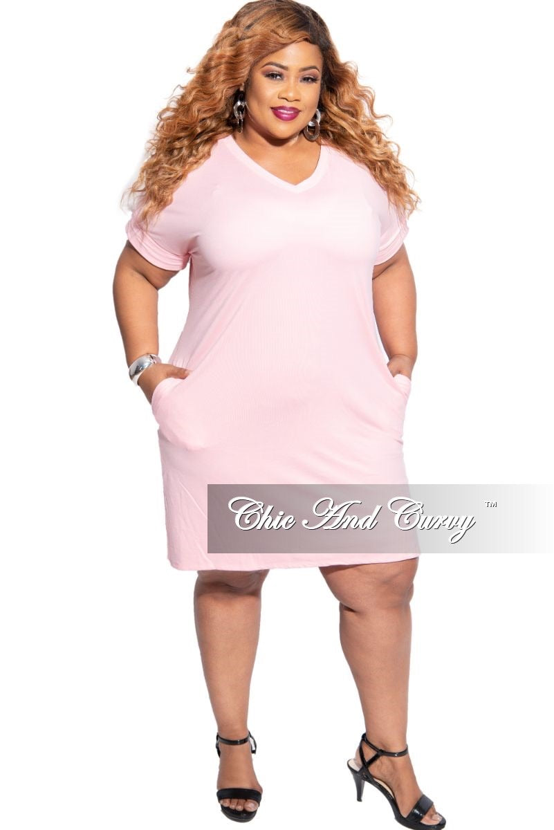 Final Sale Plus Size Rolled Sleeve V-Neck Dress in Dusty Pink