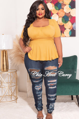 Final Sale Plus Size Ribbed Baby Doll Top in Mustard