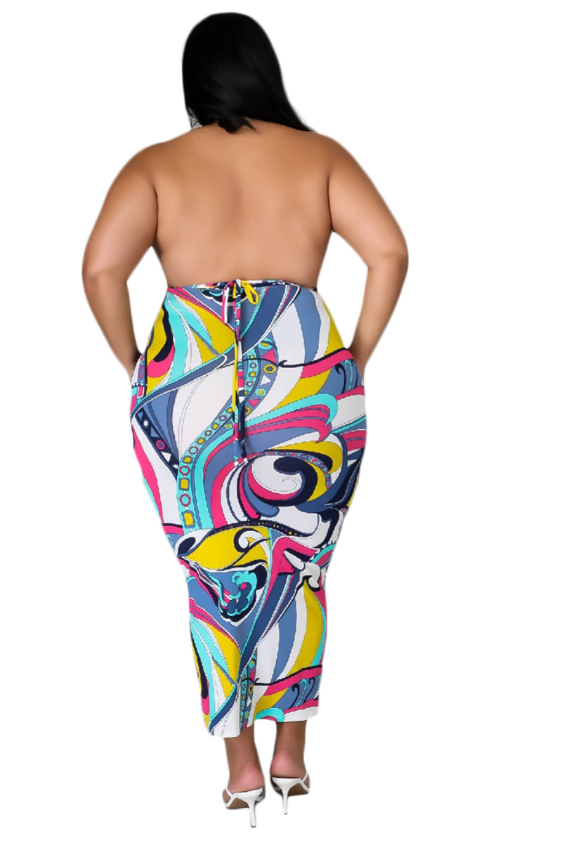Final Sale Plus Size Midi Dress with Open Back in Paisley Print