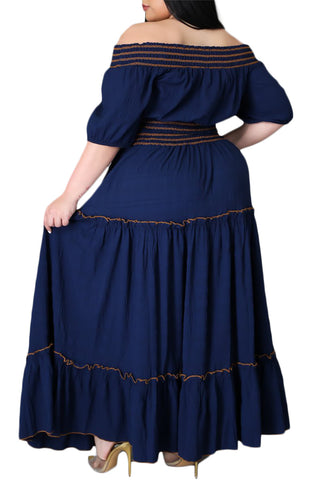 Final Sale Size 2pc Off The Shoulder Skirt Set in Navy