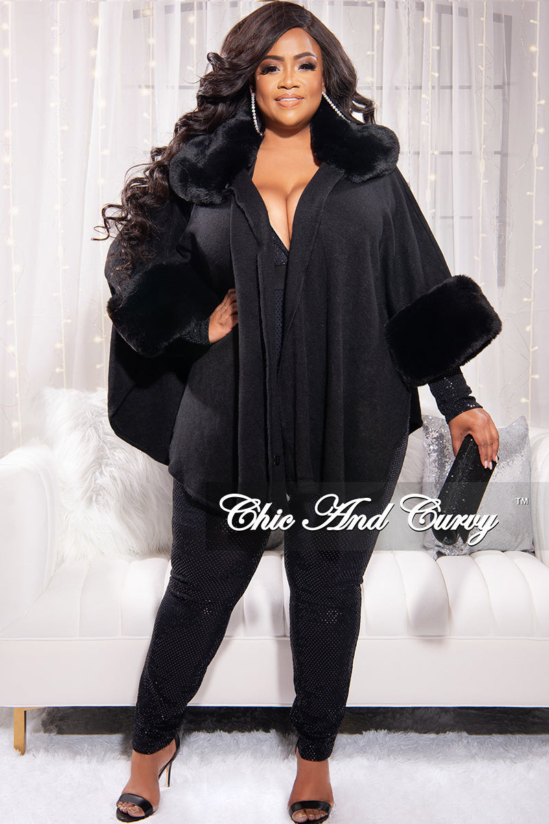 Sale Plus Size Coat Faux Fur Collar and Cuff Black or Na – Chic And Curvy