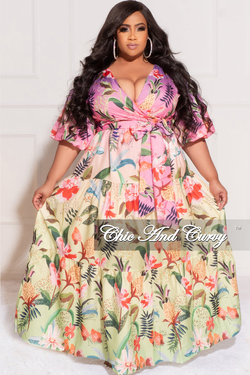 Final Sale Plus Faux Wrap Puffy Maxi Dress in Floral Multi – Chic And Curvy